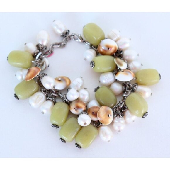 Tess Klein Women's Green Funky Charm Bracelet 9" 925 Canada Gemstone Pearls $475 - Picture 2 of 8